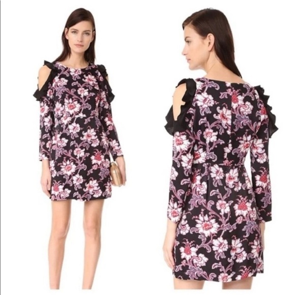Club Monaco Floral Teodora Cold-Shoulder Dress Black Size 0 - Picture 1 of 16
